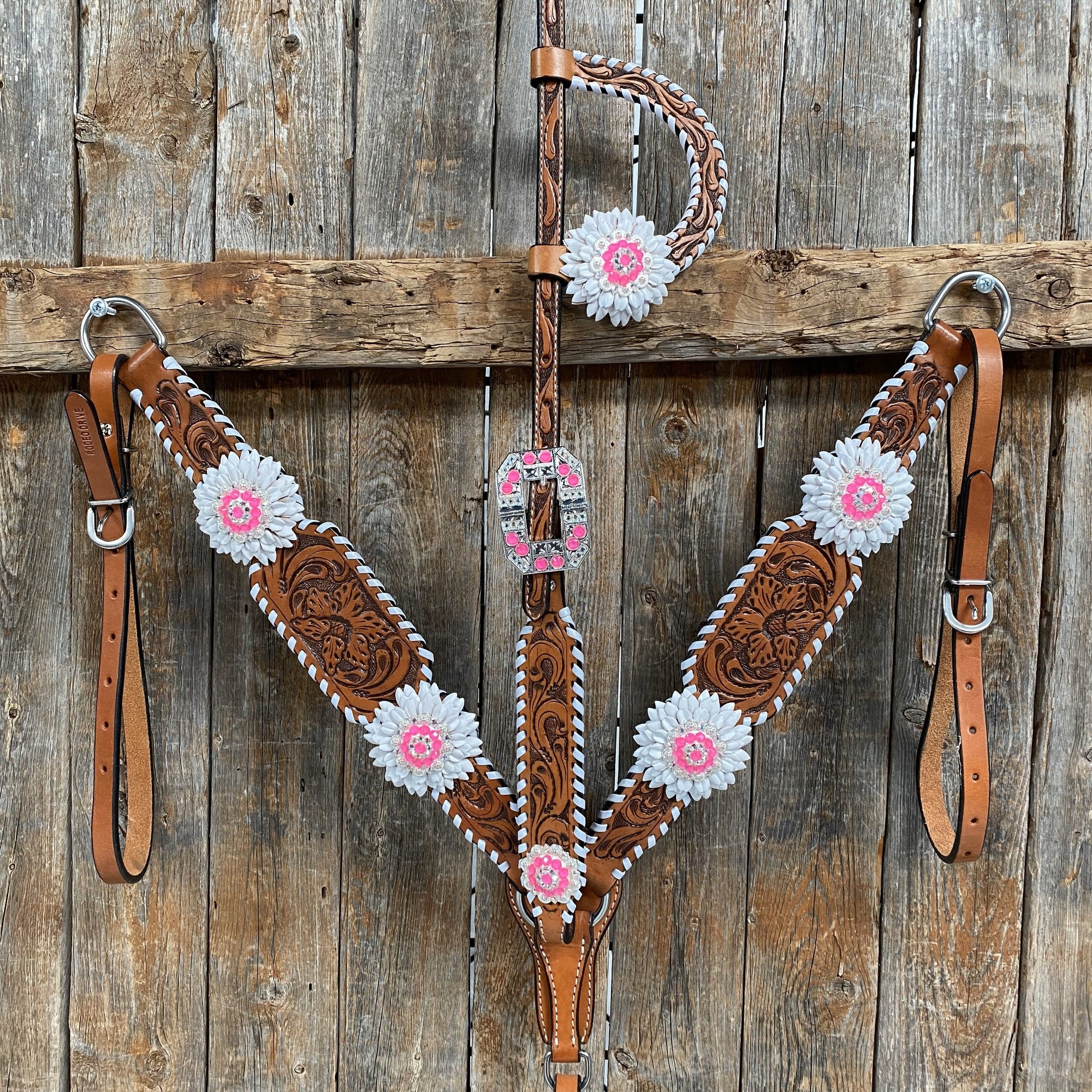 Light Oil Whipstitch Neon and White One Ear/ Breastcollar Tack Set 