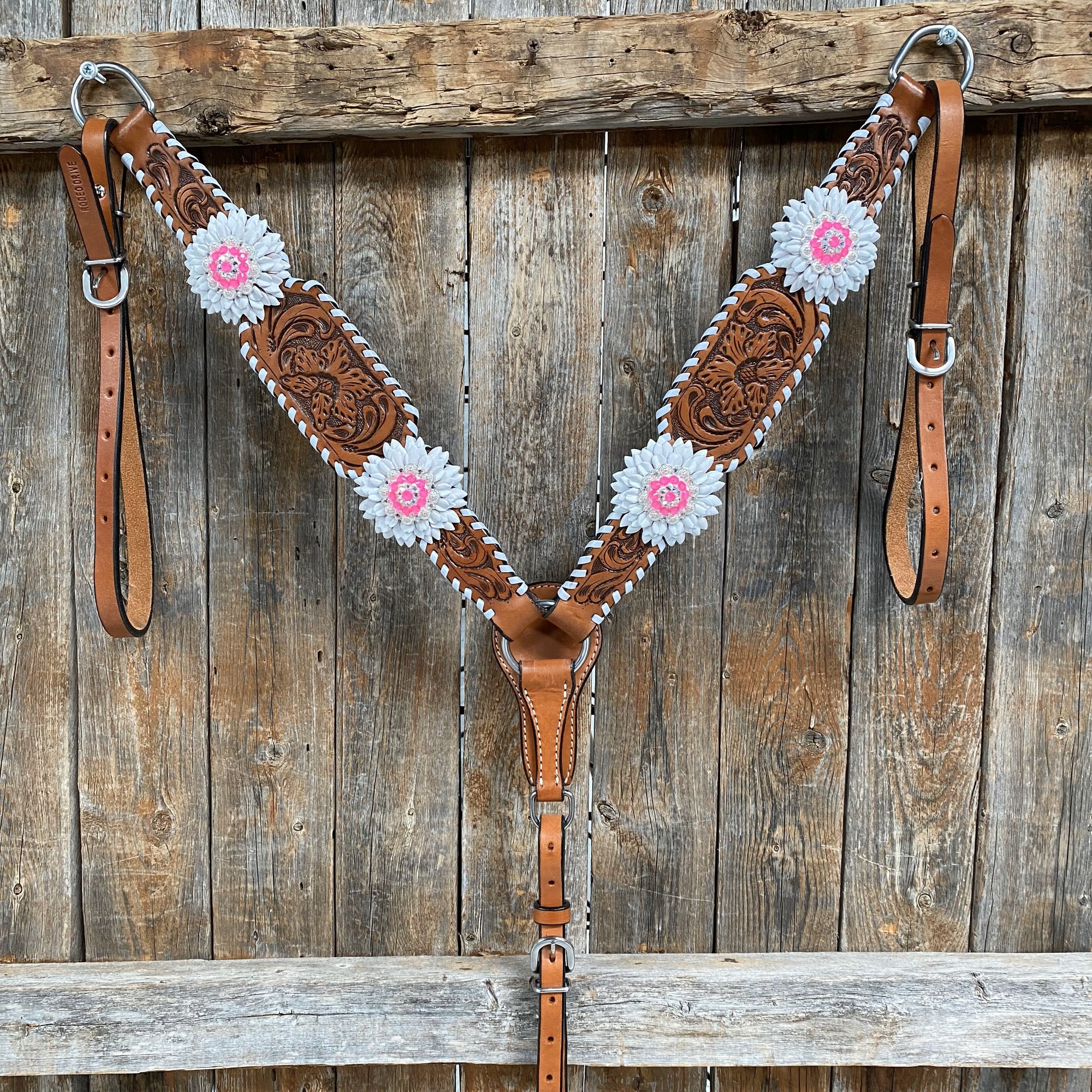Light Oil Whipstitch Neon and White One Ear/ Breastcollar Tack Set 