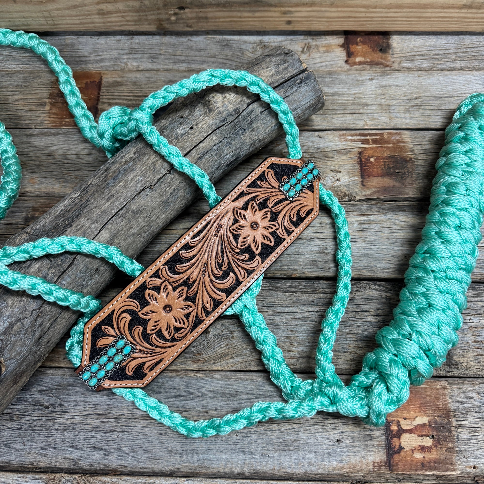 Bronc Noseband Mule Tape Halter with Western Turquoise Conchos 
