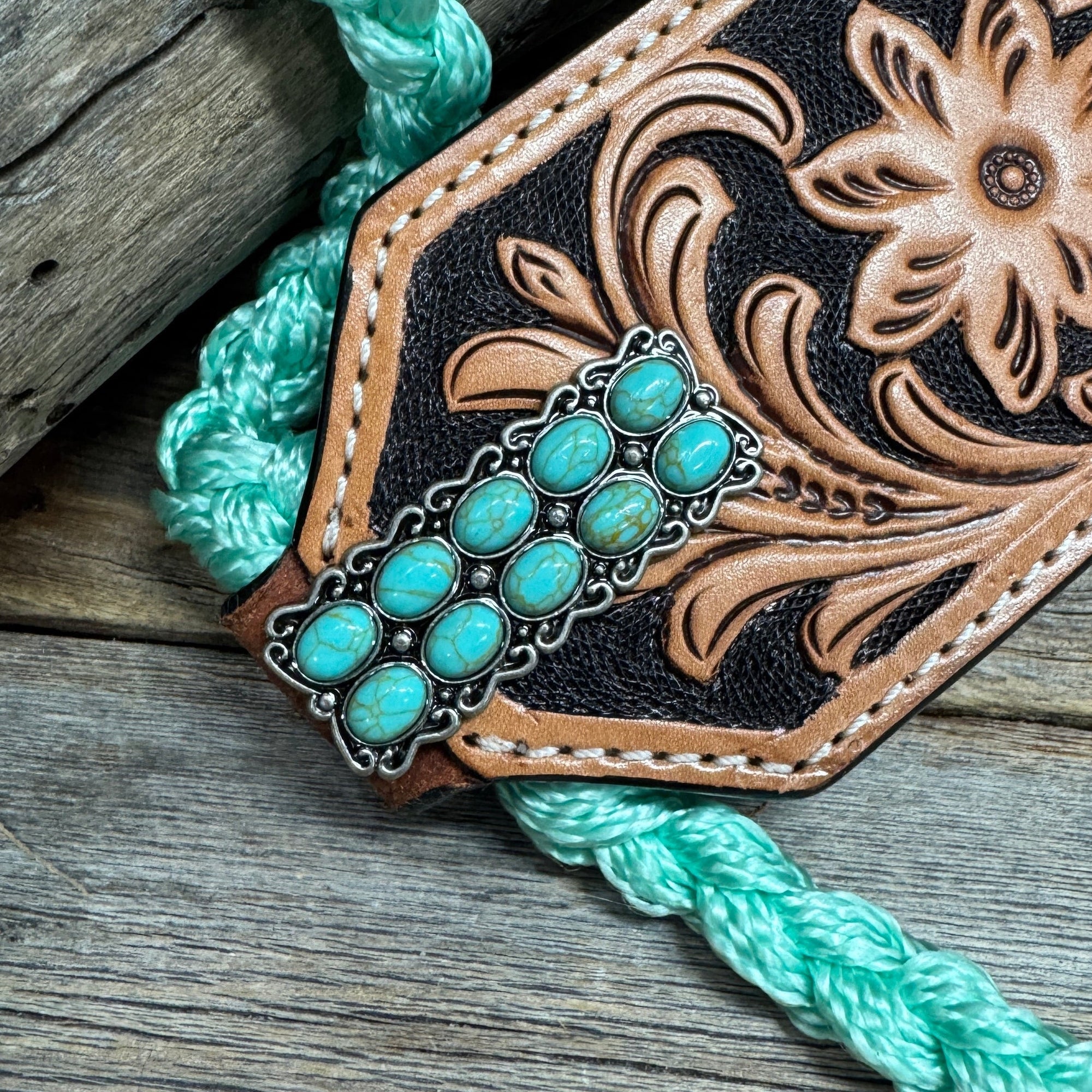 Bronc Noseband Mule Tape Halter with Western Turquoise Conchos 