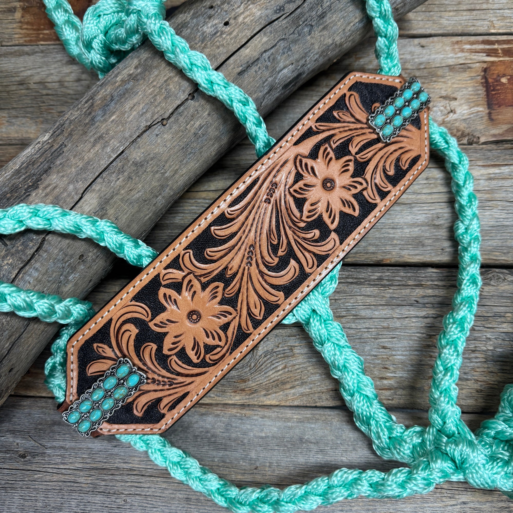 Bronc Noseband Mule Tape Halter with Western Turquoise Conchos 