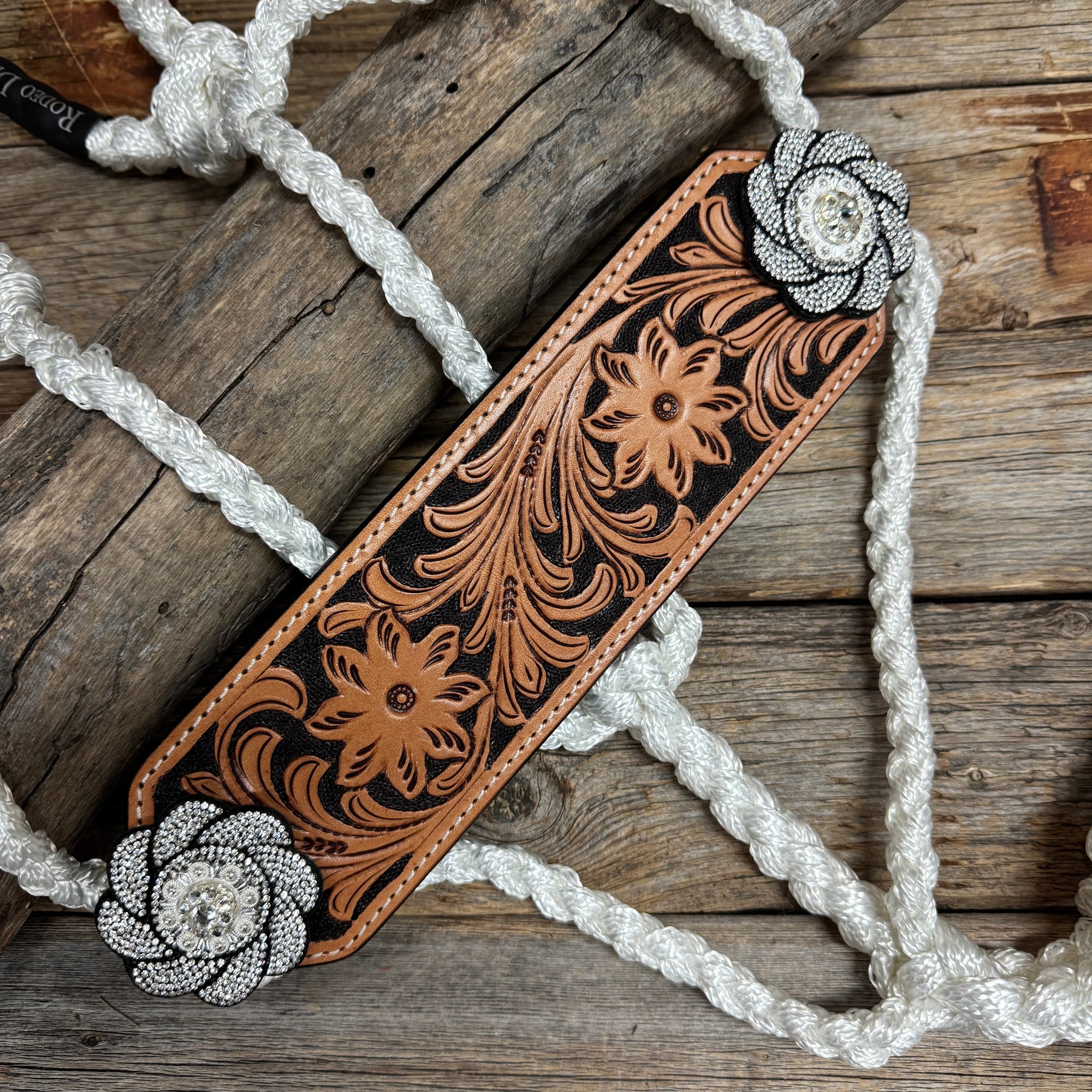 Bronc Noseband Mule Tape Halter with Bright Silver Clear Conchos 