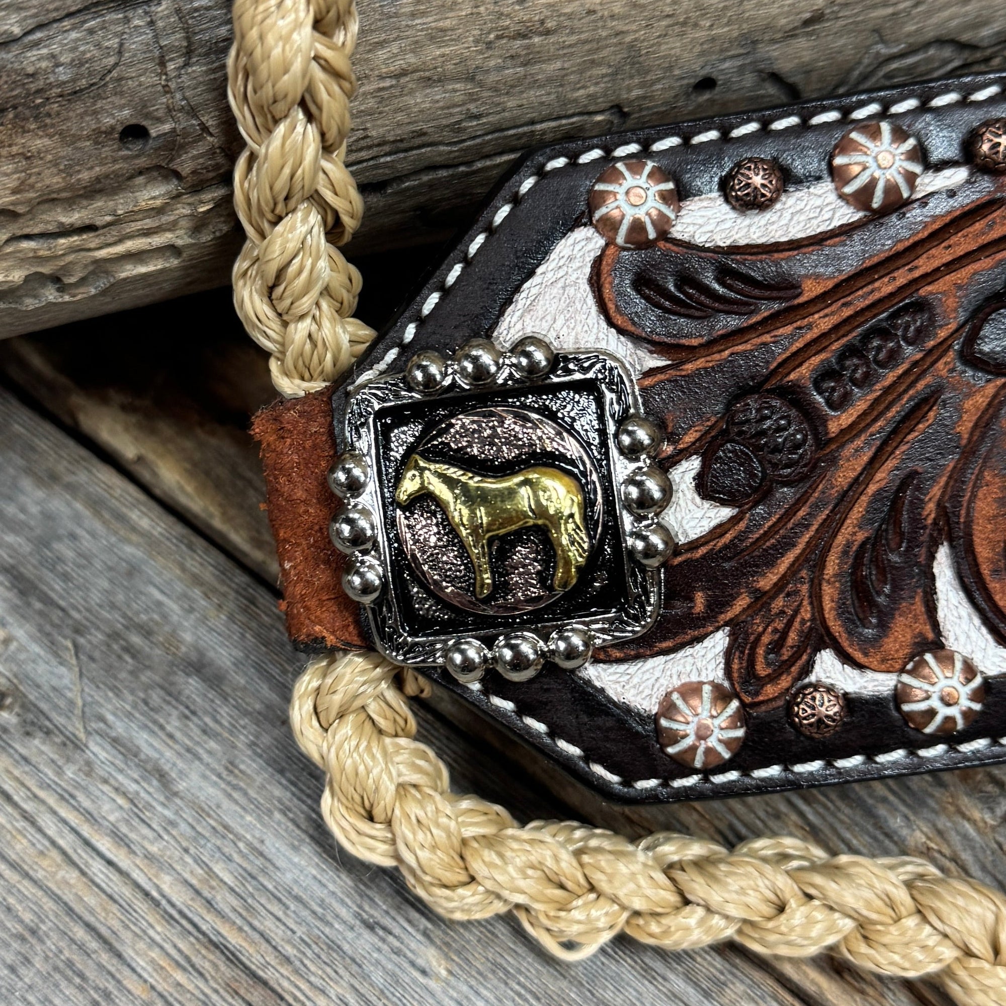 Bronc Noseband Mule Tape Halter with Western Horse Conchos 