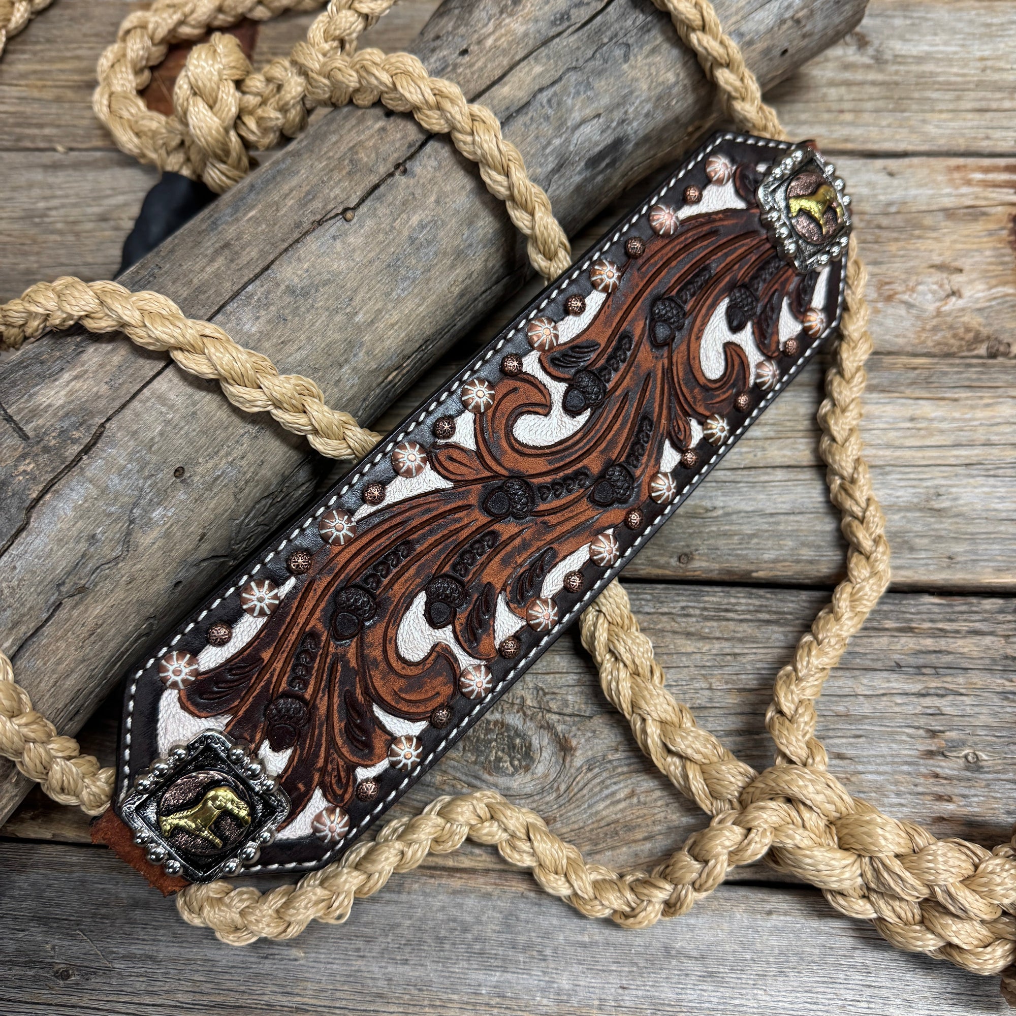Bronc Noseband Mule Tape Halter with Western Horse Conchos 
