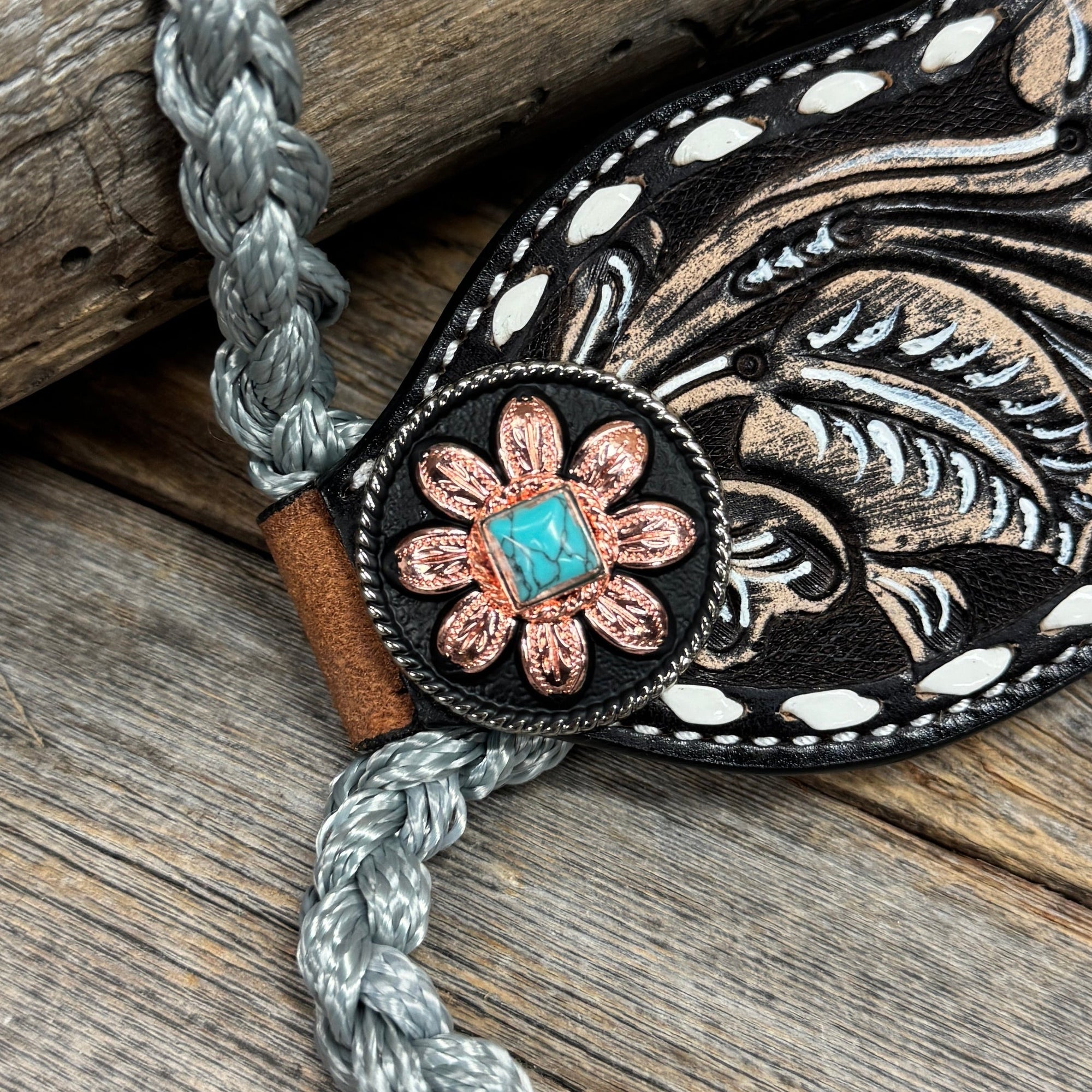 Bronc Noseband Mule Tape Halter with Turquoise Sunflower Western Conchos 