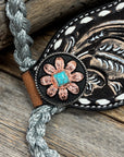 Bronc Noseband Mule Tape Halter with Turquoise Sunflower Western Conchos 