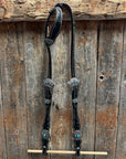 Black Floral Antique Silver Turquoise Browband/One Ear Tack Set