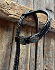 Black Floral Antique Silver Turquoise Browband/One Ear Tack Set