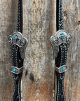 Black Floral Antique Silver Turquoise Browband/One Ear Tack Set