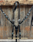 Black Floral Antique Silver Turquoise Browband/One Ear Tack Set