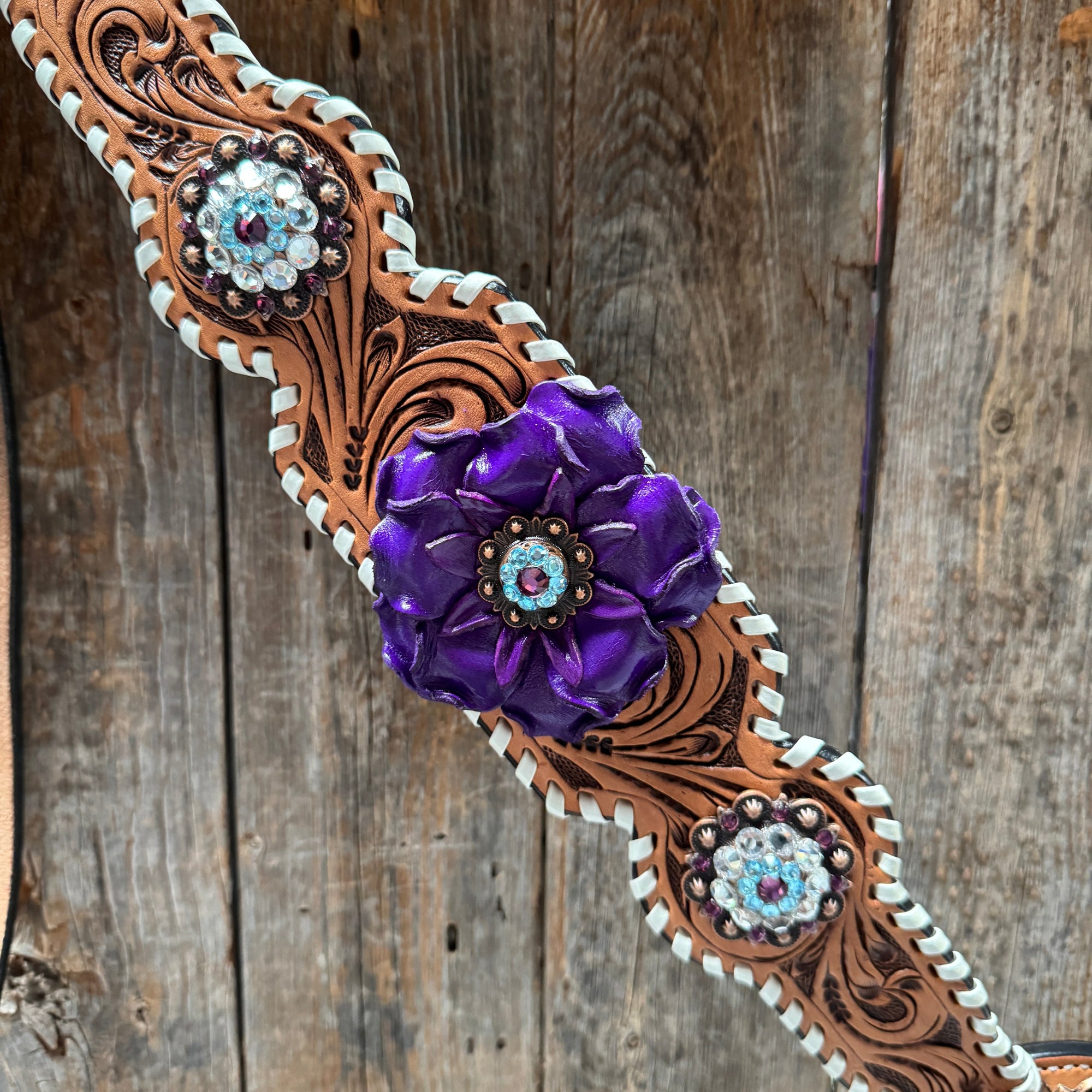 Light Oil Whipstitch Purple Gardenia Browband/One Ear Tack Set