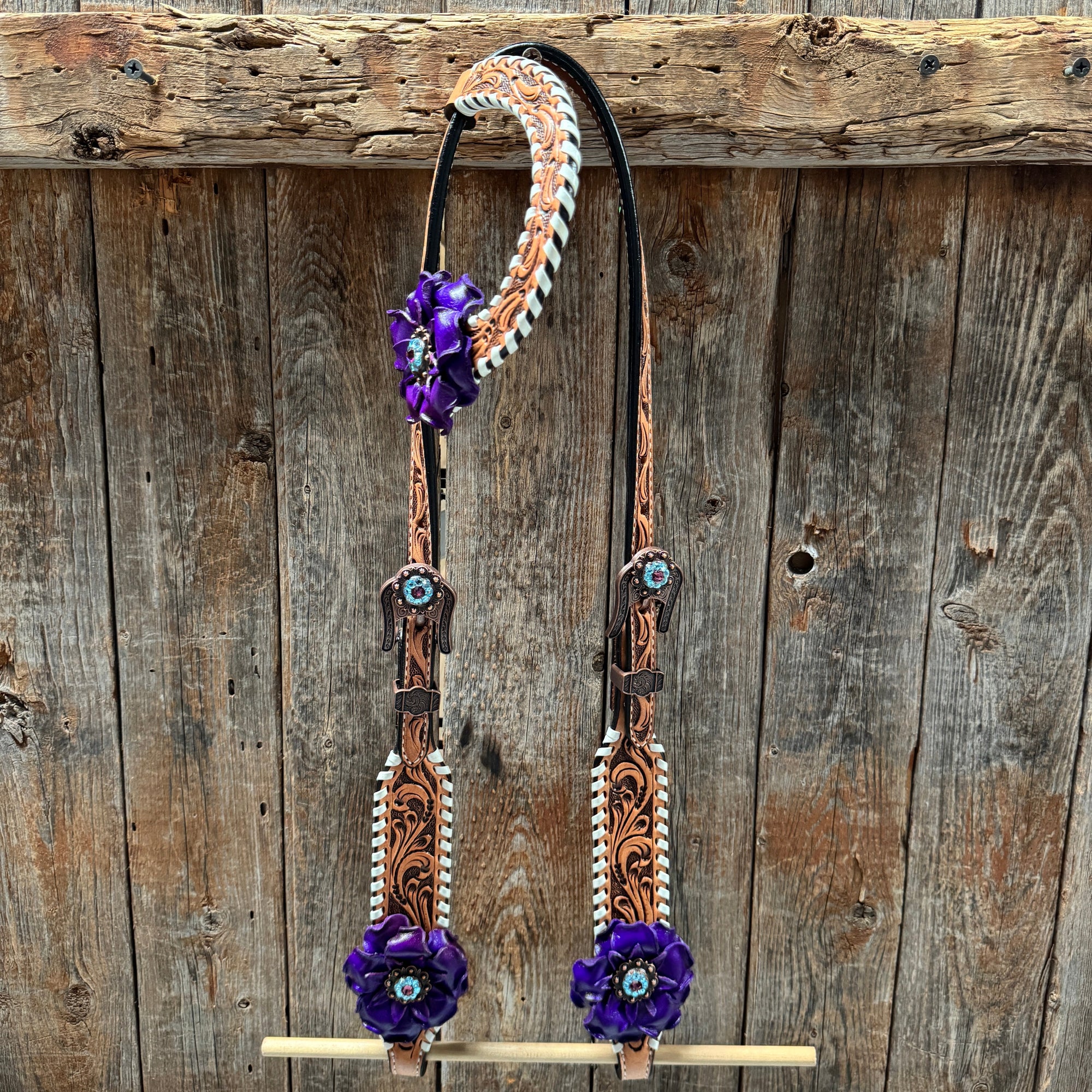 Light Oil Whipstitch Purple Gardenia Browband/One Ear Tack Set