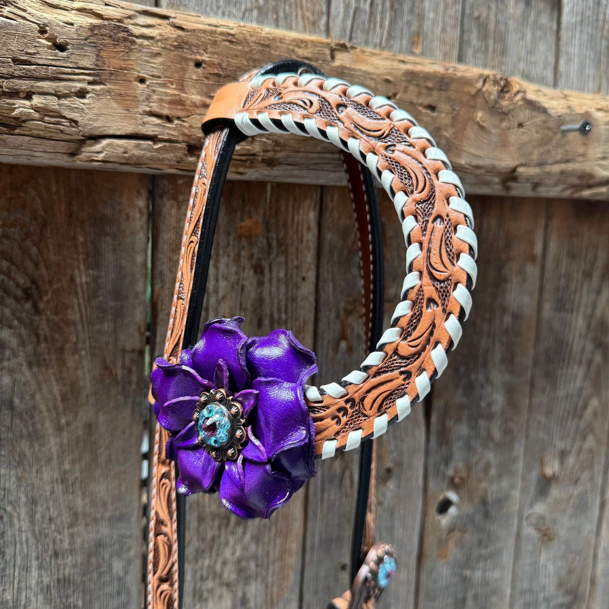 Light Oil Whipstitch Purple Gardenia Browband/One Ear Tack Set