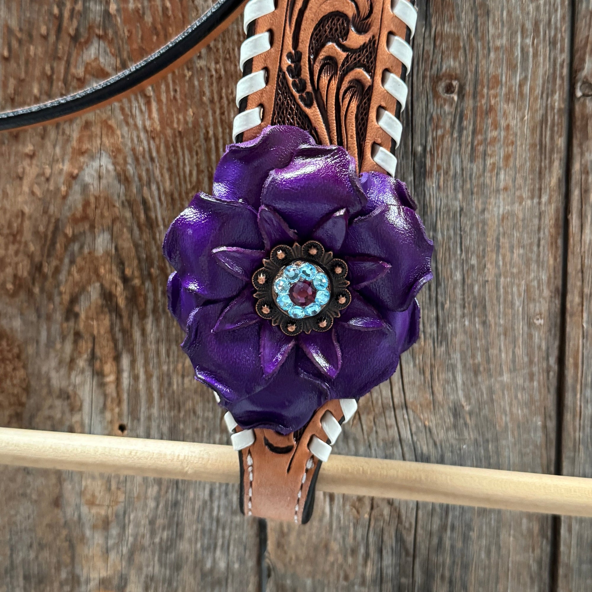 Light Oil Whipstitch Purple Gardenia Browband/One Ear Tack Set