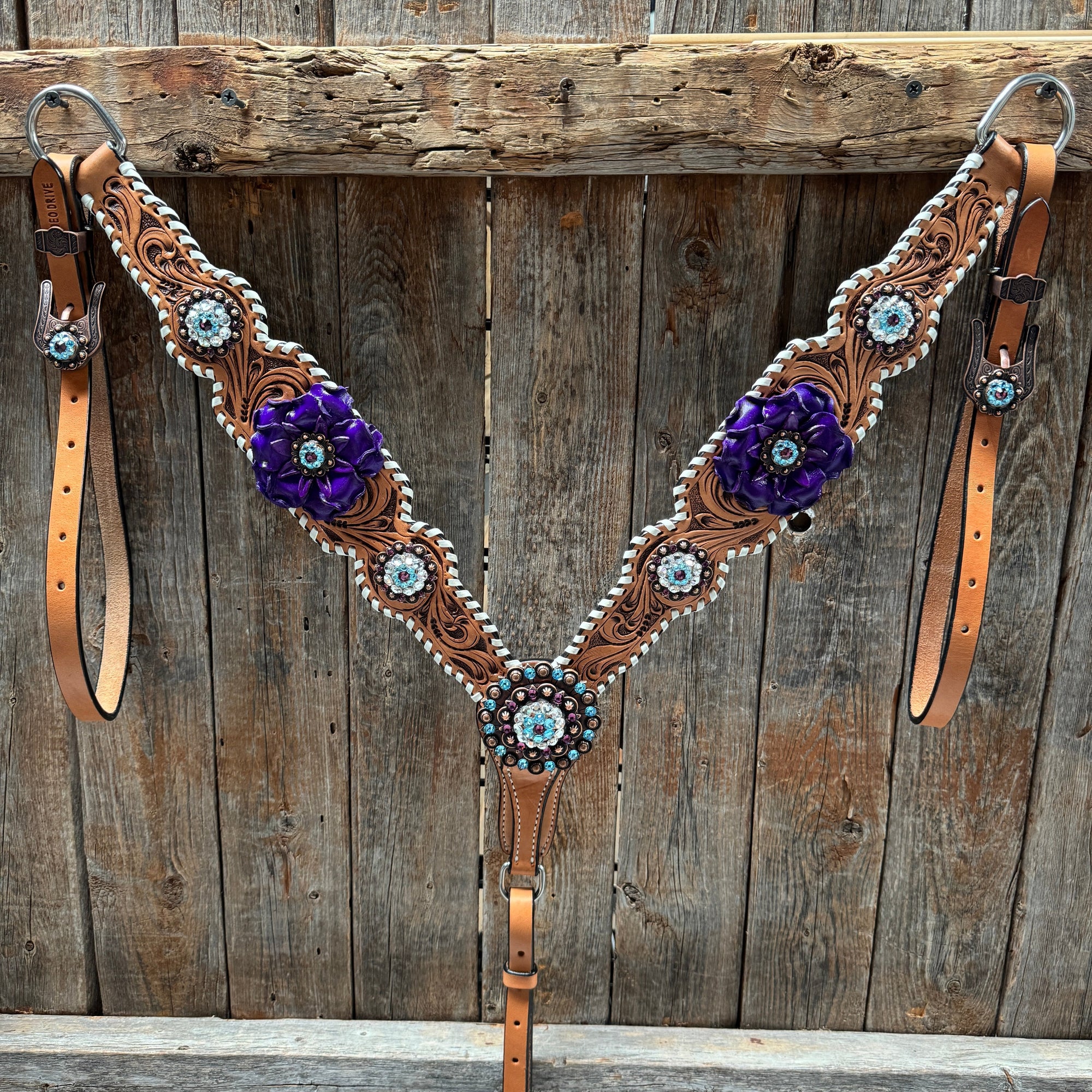 Light Oil Whipstitch Purple Gardenia Browband/One Ear Tack Set