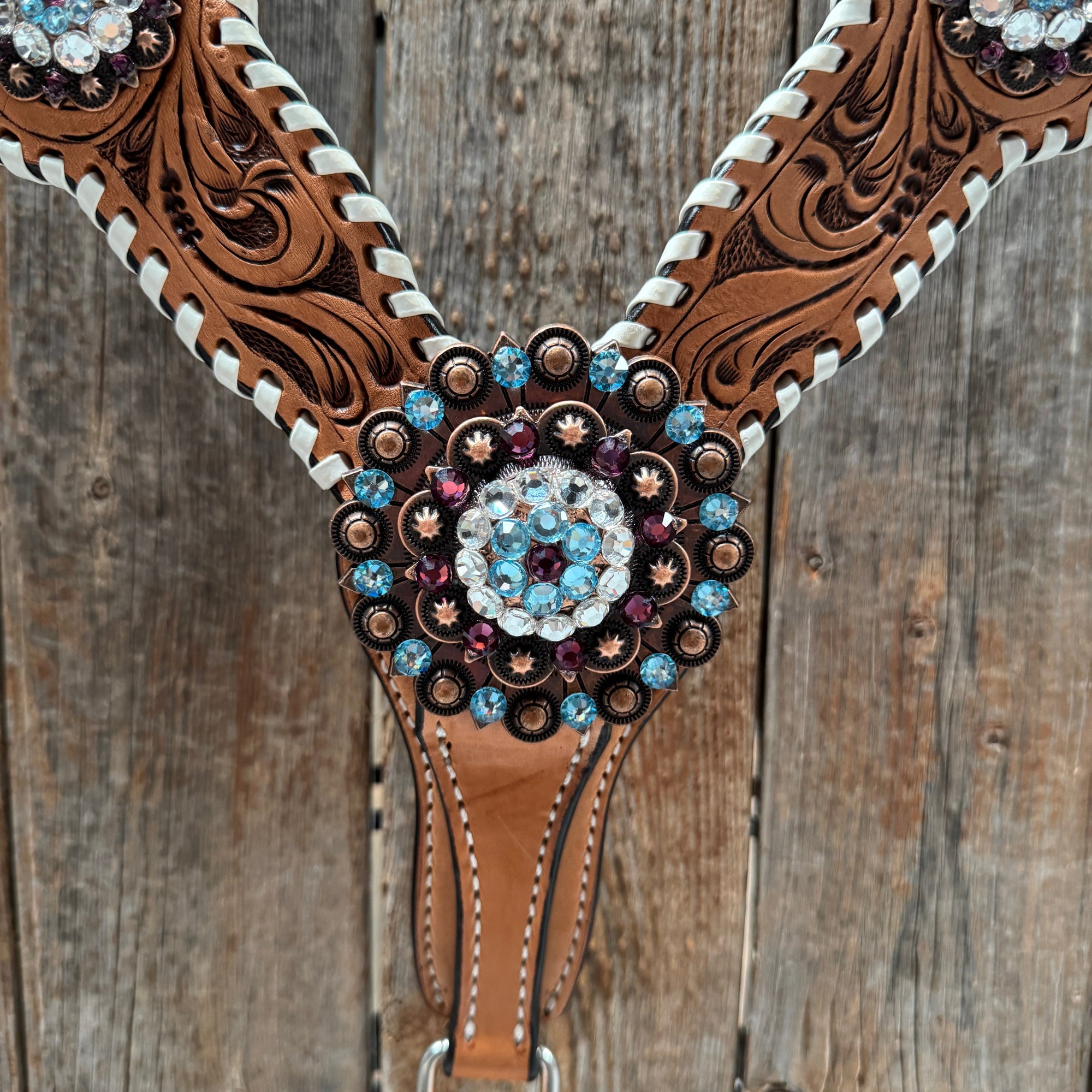 Light Oil Whipstitch Purple Gardenia Browband/One Ear Tack Set