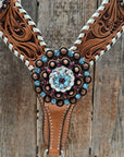 Light Oil Whipstitch Purple Gardenia Browband/One Ear Tack Set