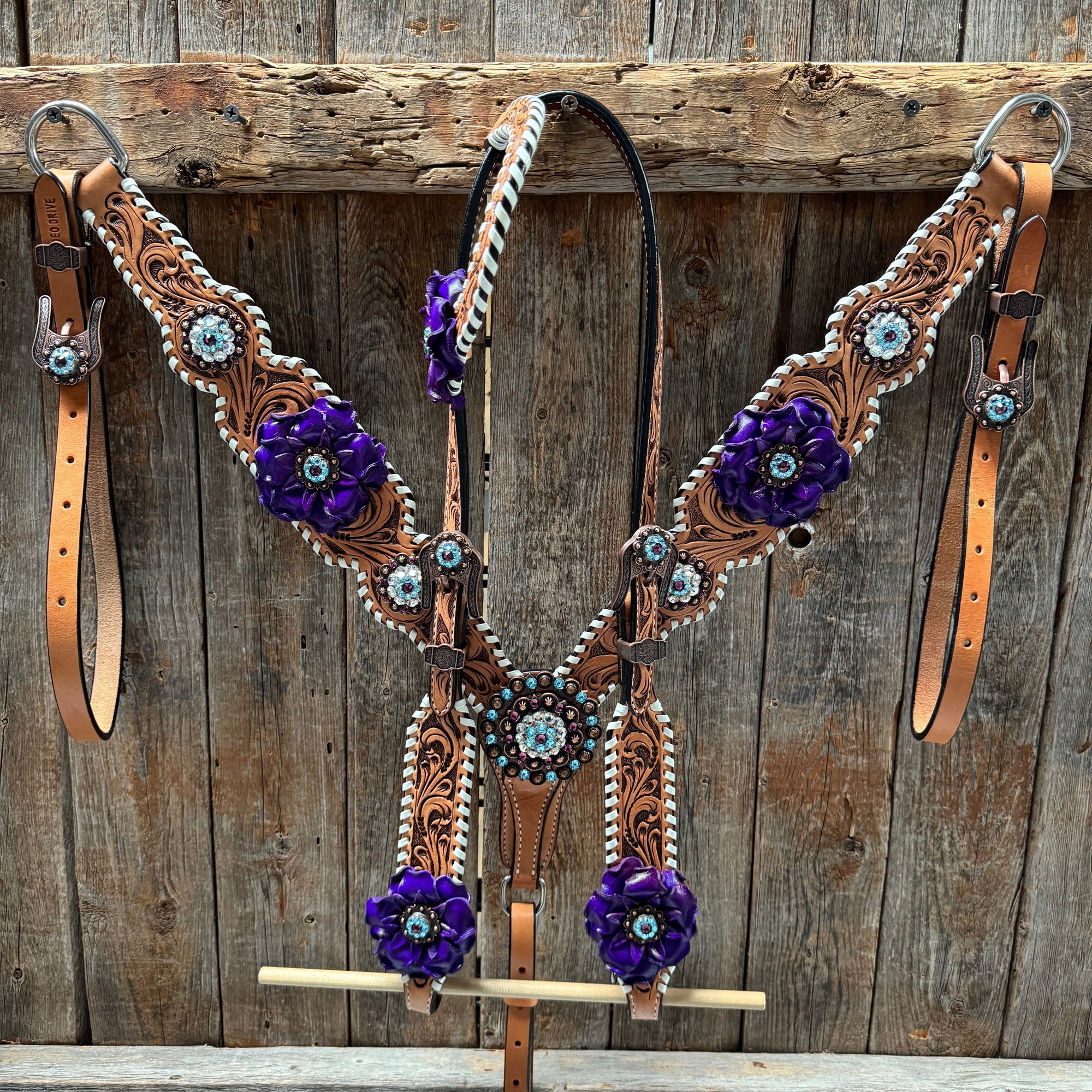 Light Oil Whipstitch Purple Gardenia Browband/One Ear Tack Set