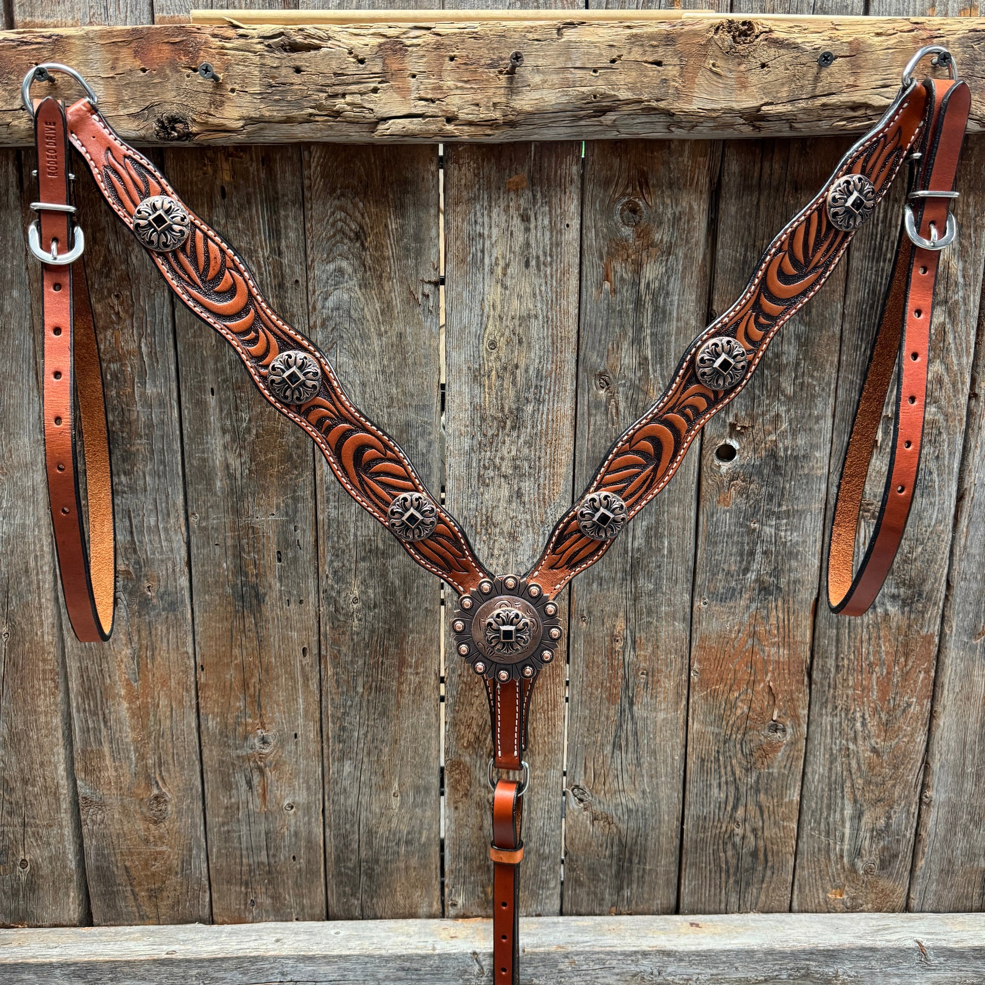 Zebra and Copper Fleur De Lis Browband/One Ear Tack Set