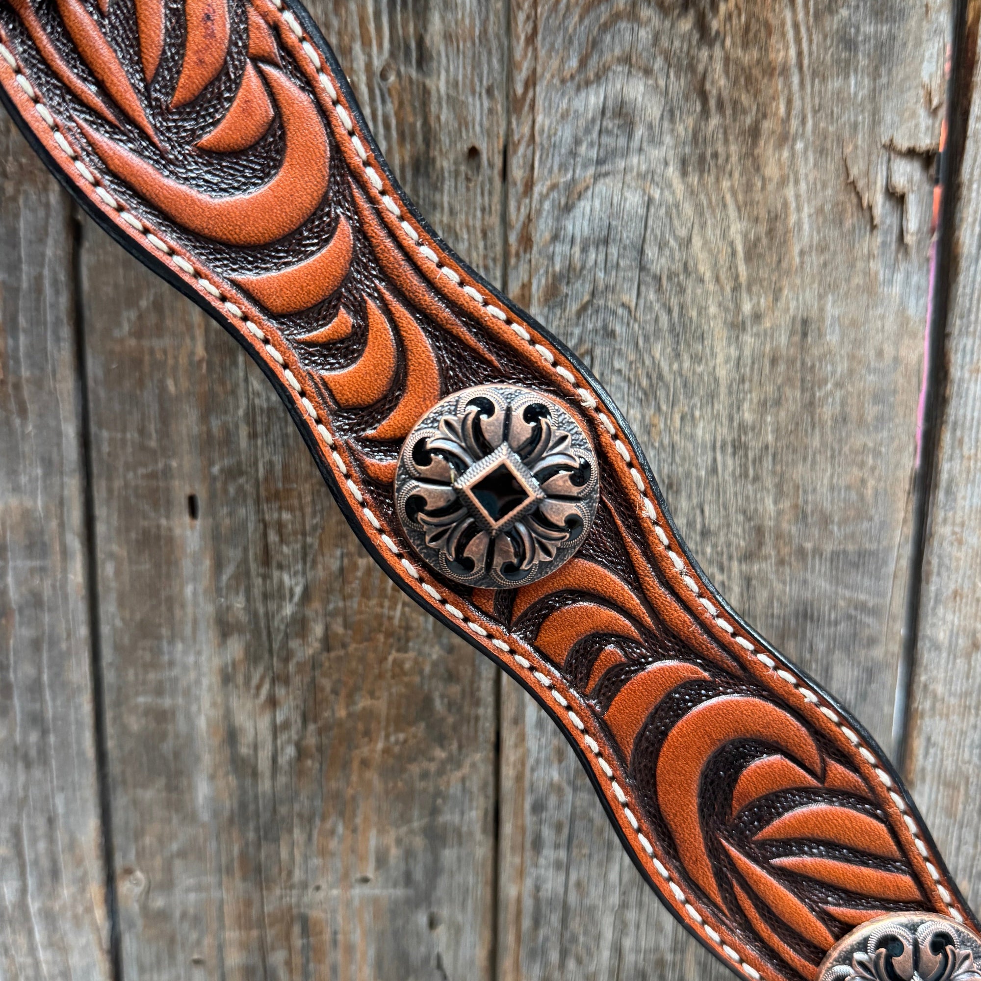 Zebra and Copper Fleur De Lis Browband/One Ear Tack Set