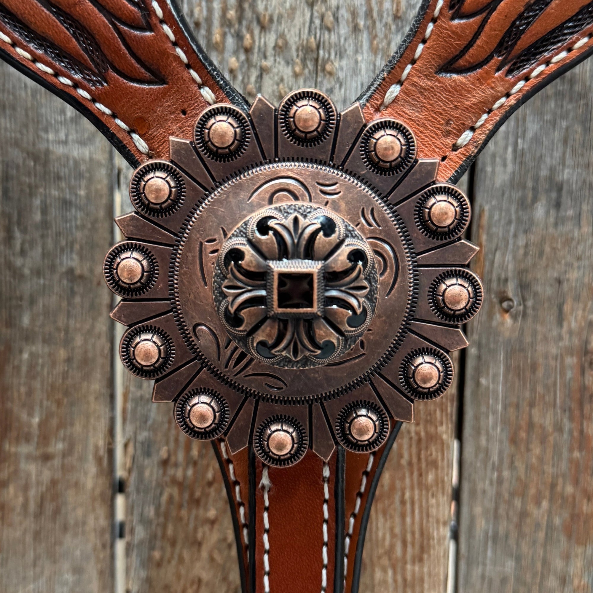 Zebra and Copper Fleur De Lis Browband/One Ear Tack Set