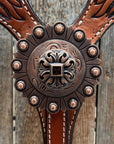 Zebra and Copper Fleur De Lis Browband/One Ear Tack Set