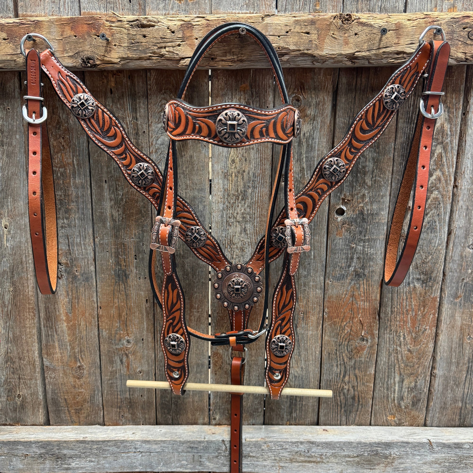 Zebra and Copper Fleur De Lis Browband/One Ear Tack Set