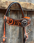 Zebra and Copper Fleur De Lis Browband/One Ear Tack Set