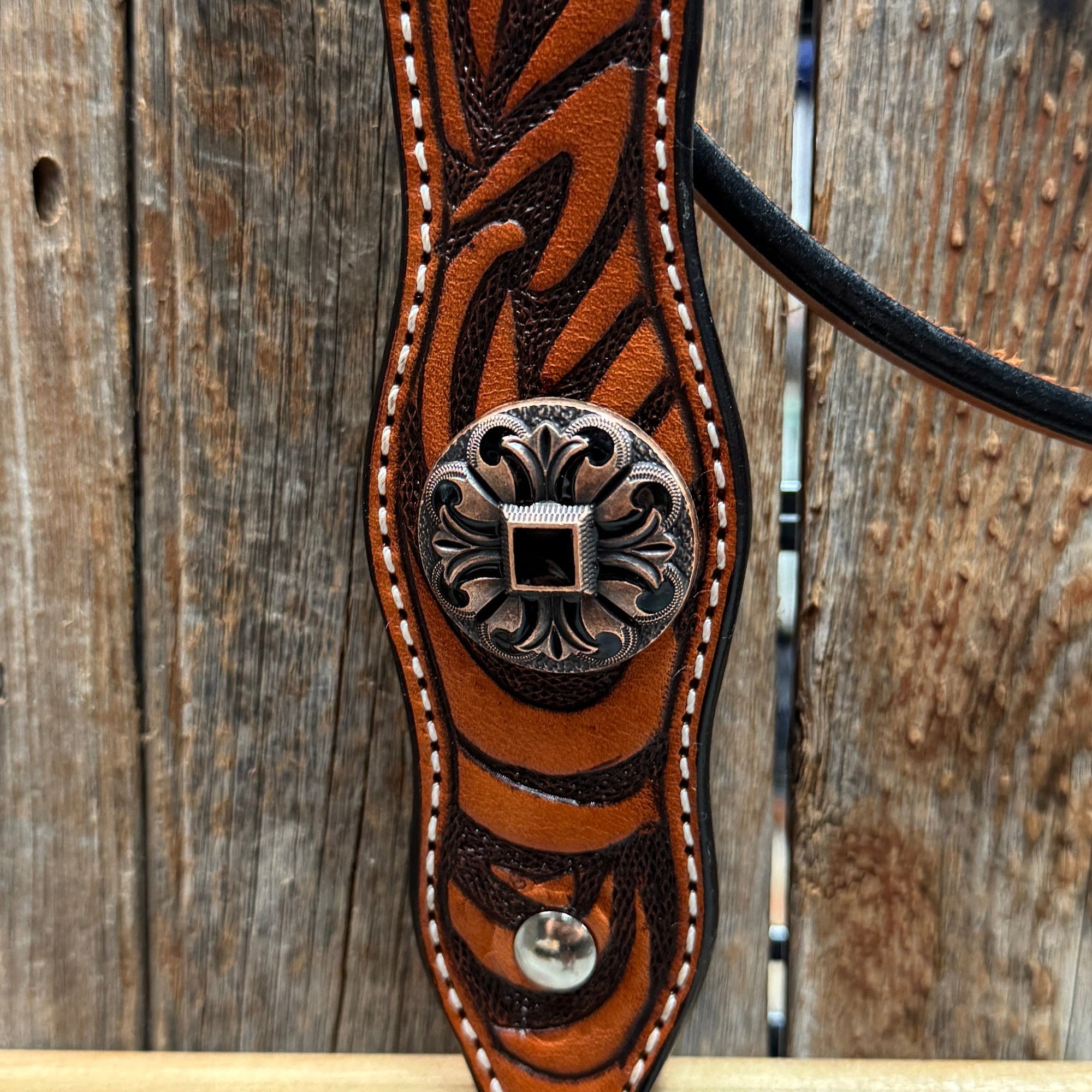 Zebra and Copper Fleur De Lis Browband/One Ear Tack Set