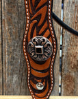 Zebra and Copper Fleur De Lis Browband/One Ear Tack Set