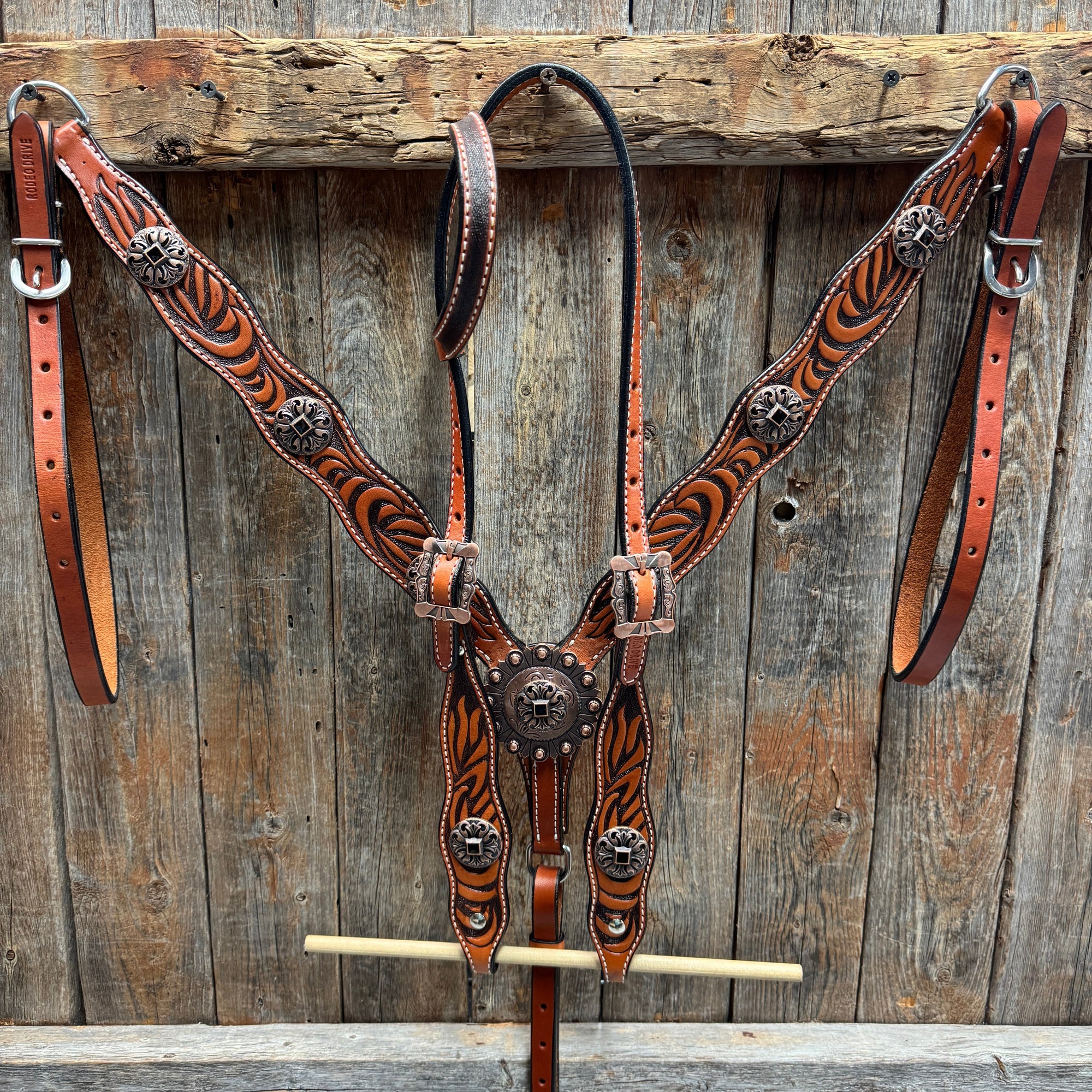 Zebra and Copper Fleur De Lis Browband/One Ear Tack Set