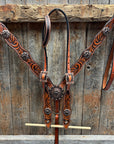 Zebra and Copper Fleur De Lis Browband/One Ear Tack Set