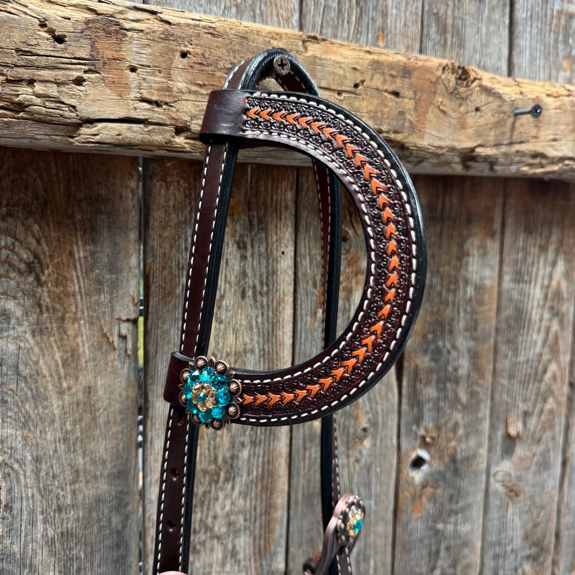 Foxtail Teal/Champagne Browband, One Ear &amp; Breastcollar Tack Set