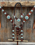 Medium Oil Floral AB - Teal Browband / Breastcollar Tack Set
