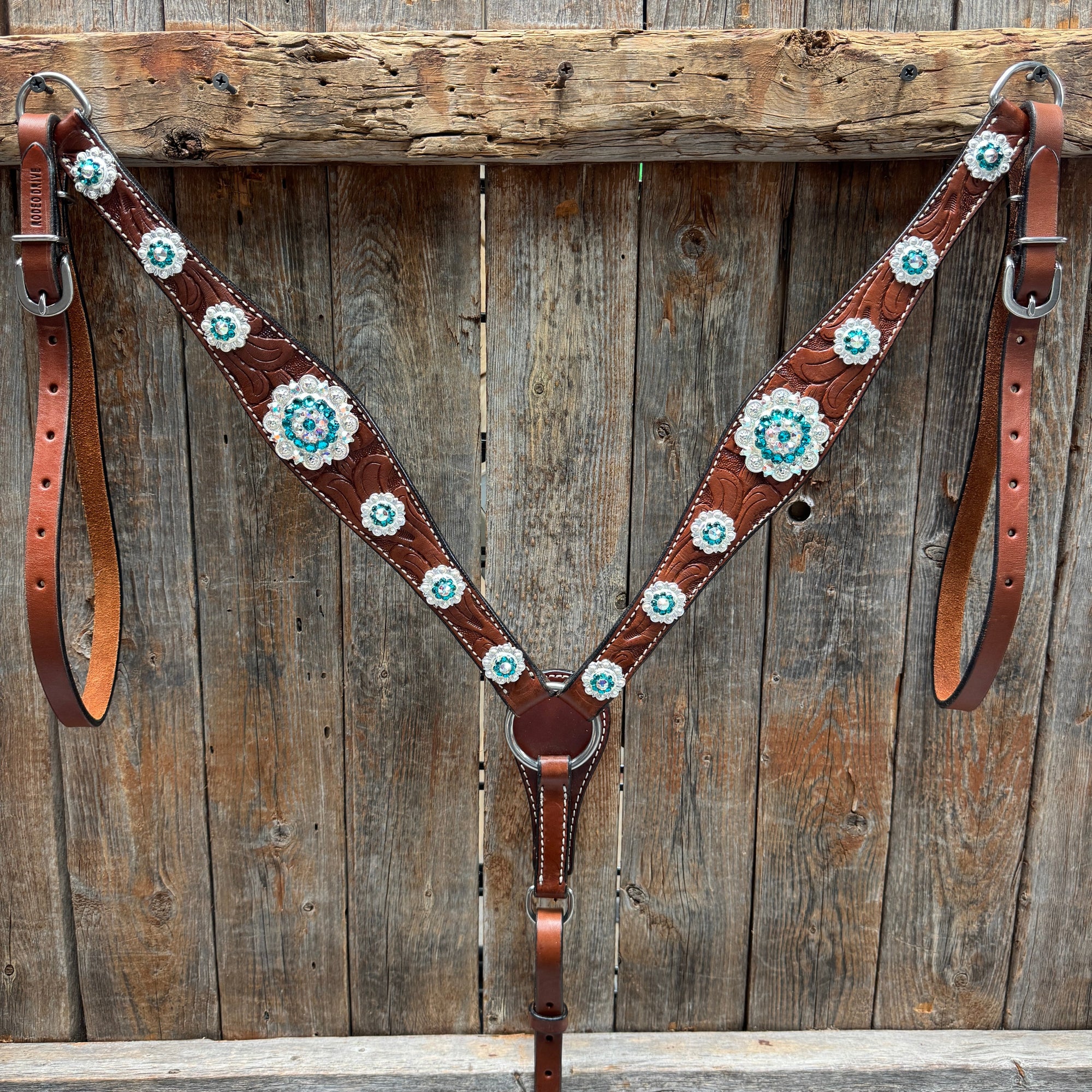 Medium Oil Floral AB - Teal Browband / Breastcollar Tack Set