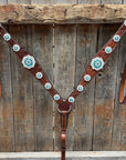 Medium Oil Floral AB - Teal Browband / Breastcollar Tack Set
