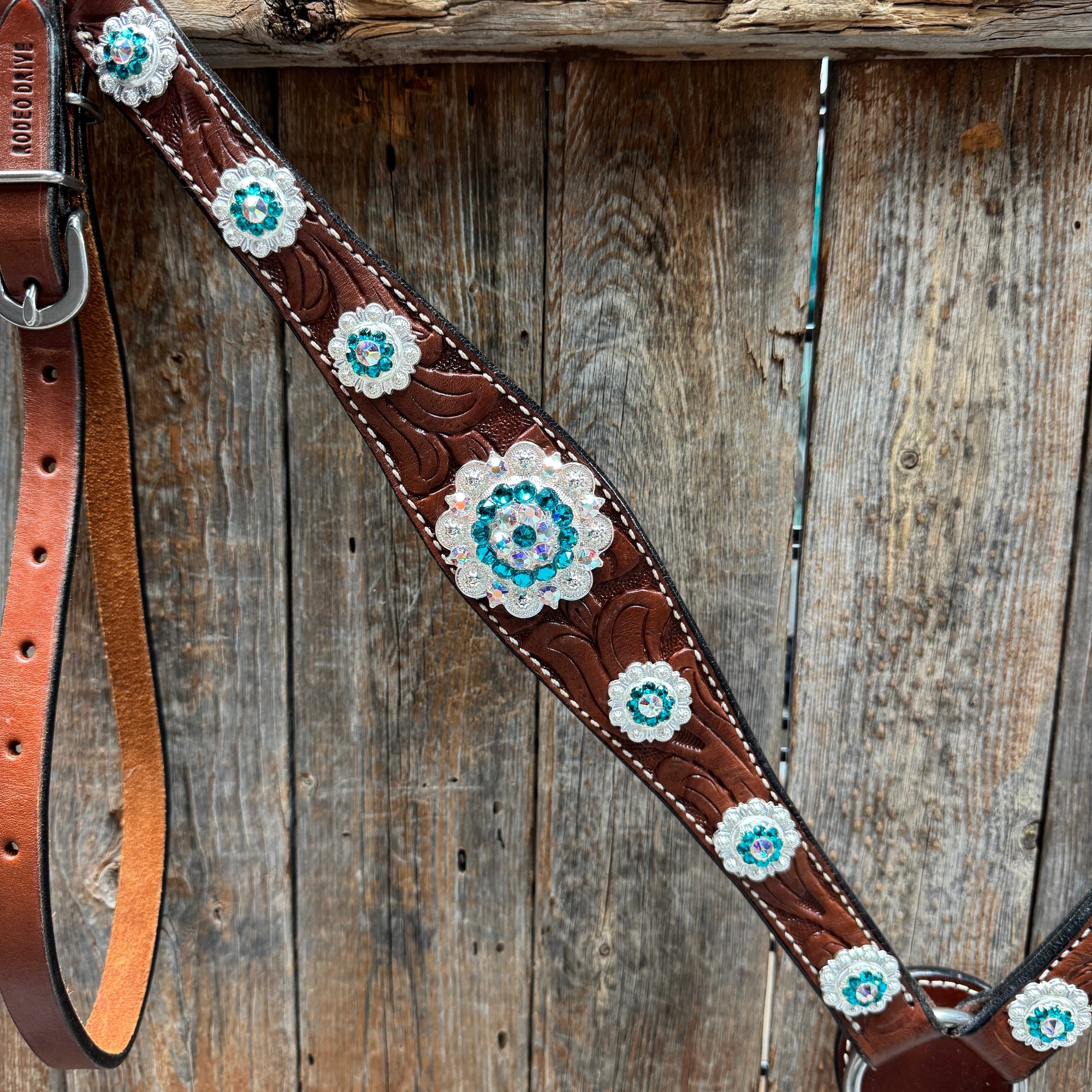 Medium Oil Floral AB - Teal Browband / Breastcollar Tack Set