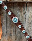 Medium Oil Floral AB - Teal Browband / Breastcollar Tack Set