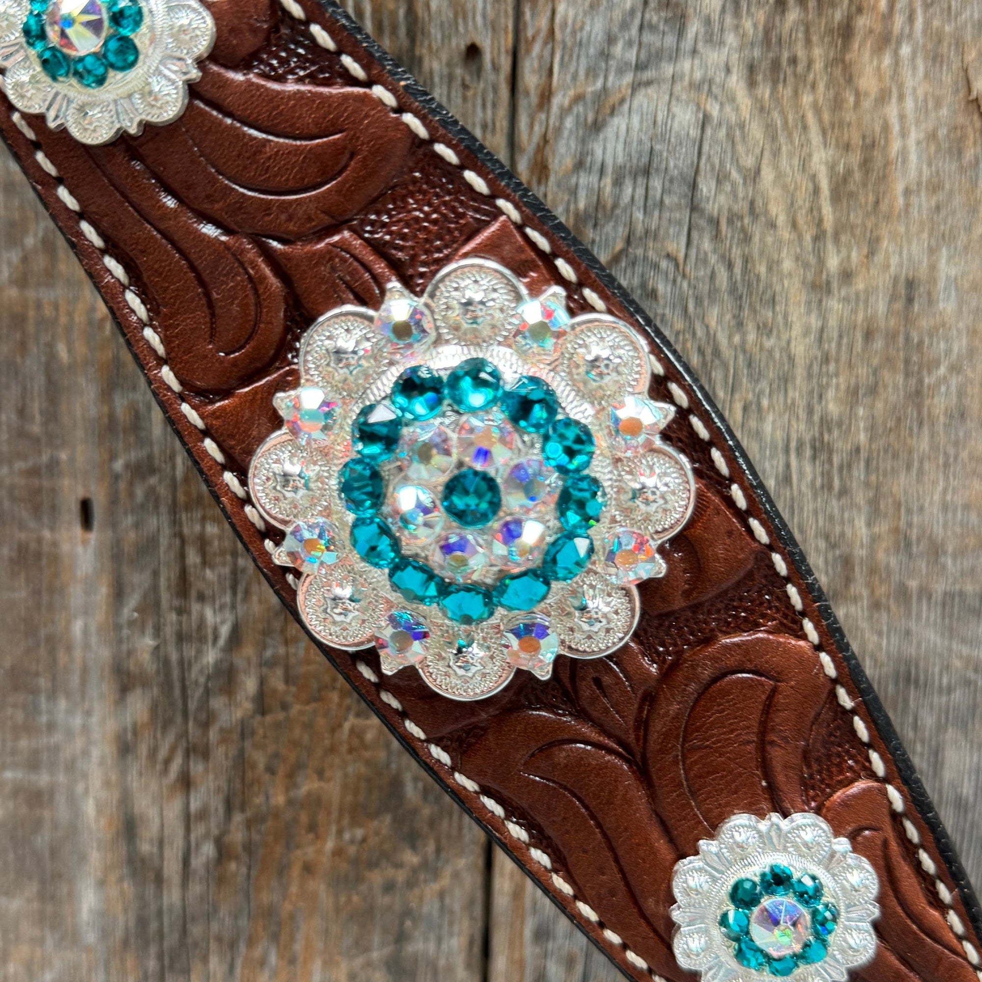 Medium Oil Floral AB - Teal Browband / Breastcollar Tack Set