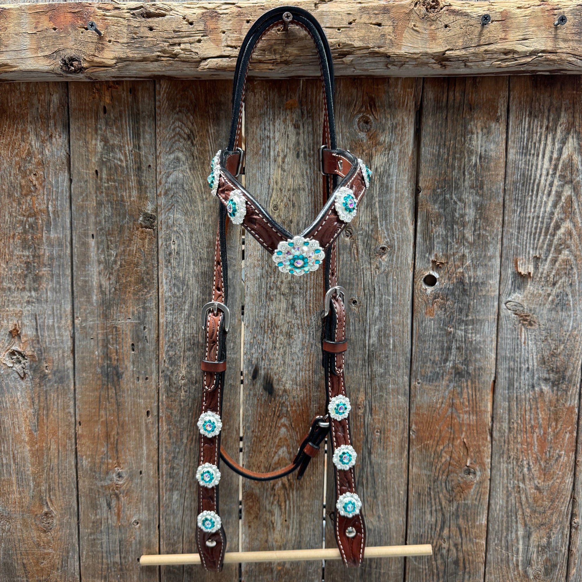 Medium Oil Floral AB - Teal Browband / Breastcollar Tack Set