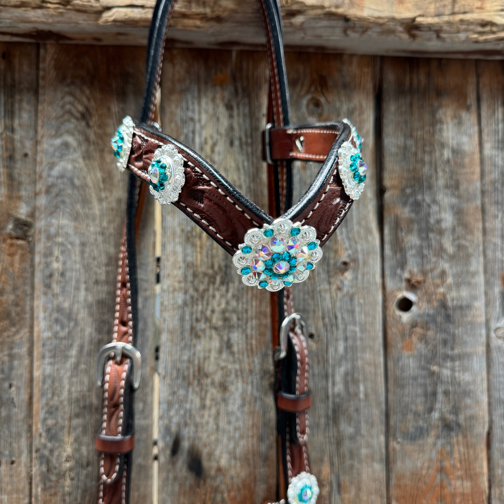Medium Oil Floral AB - Teal Browband / Breastcollar Tack Set
