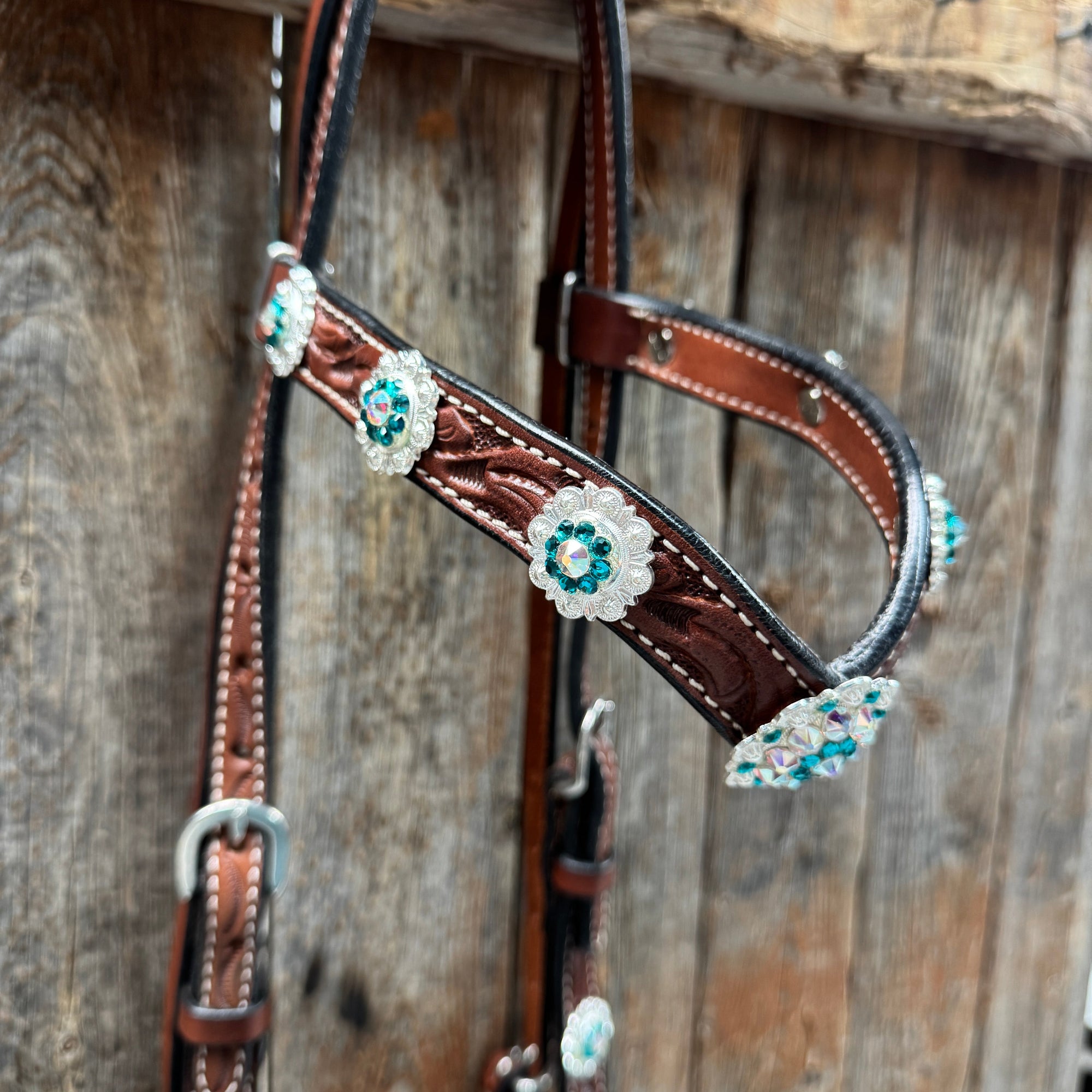 Medium Oil Floral AB - Teal Browband / Breastcollar Tack Set