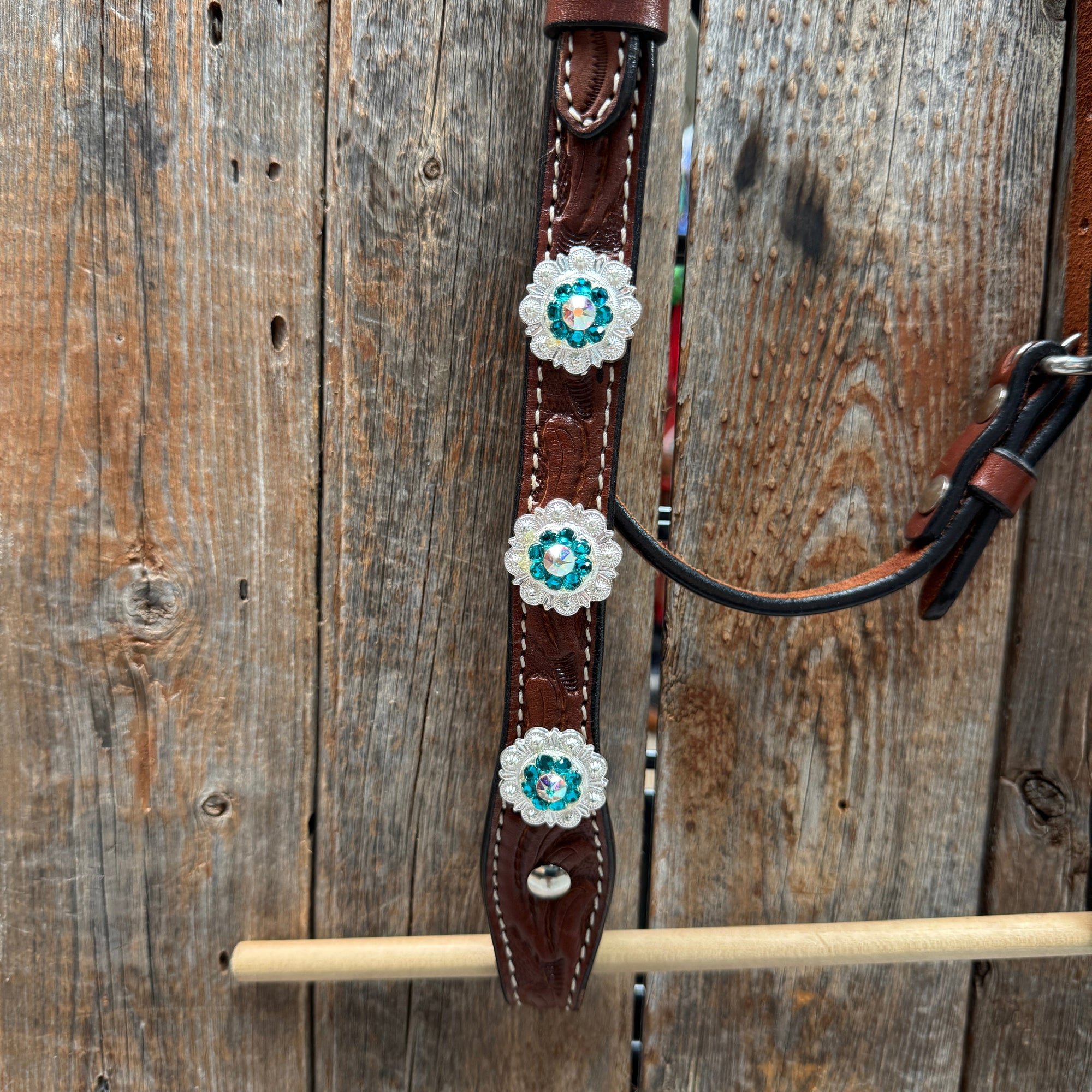 Medium Oil Floral AB - Teal Browband / Breastcollar Tack Set