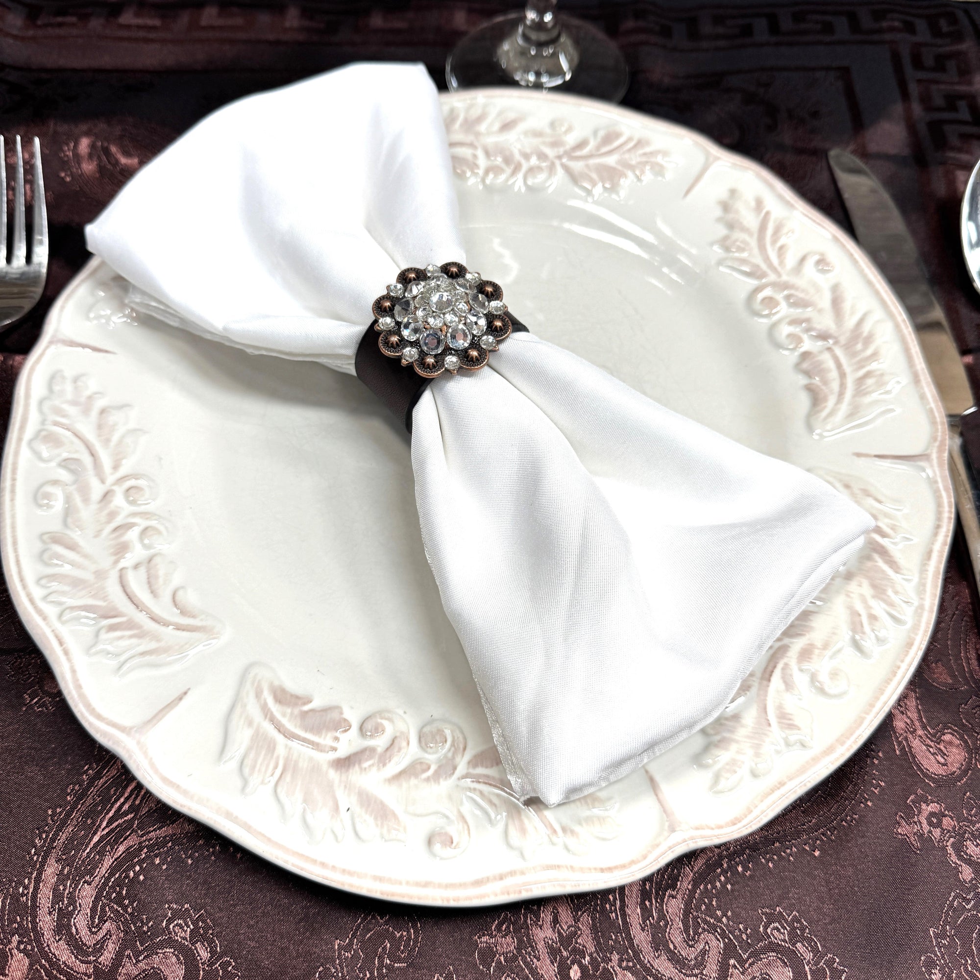 Copper Clear Crystal Concho Napkin Ring 