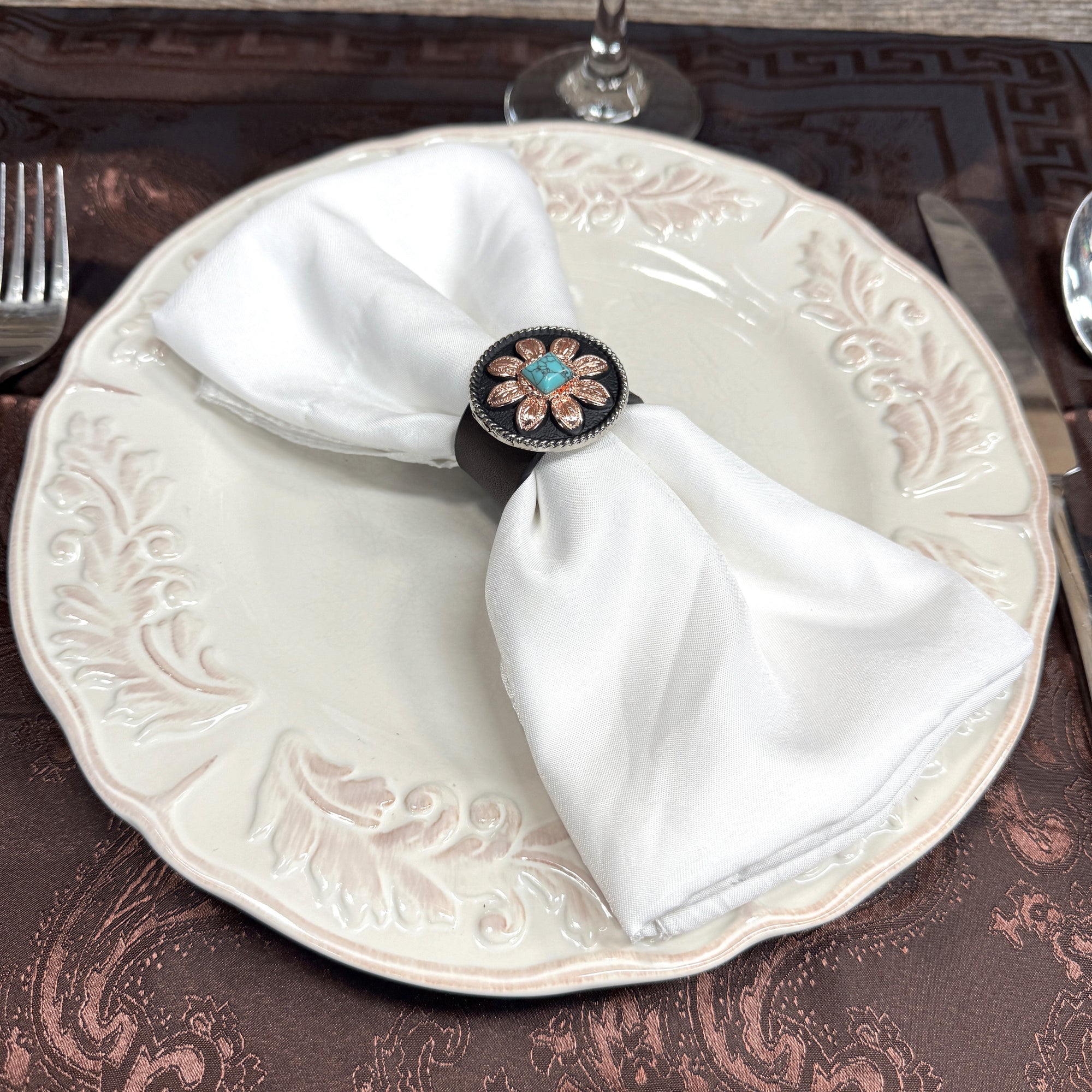 Copper Turquoise Sunflower Western Concho Napkin Ring 