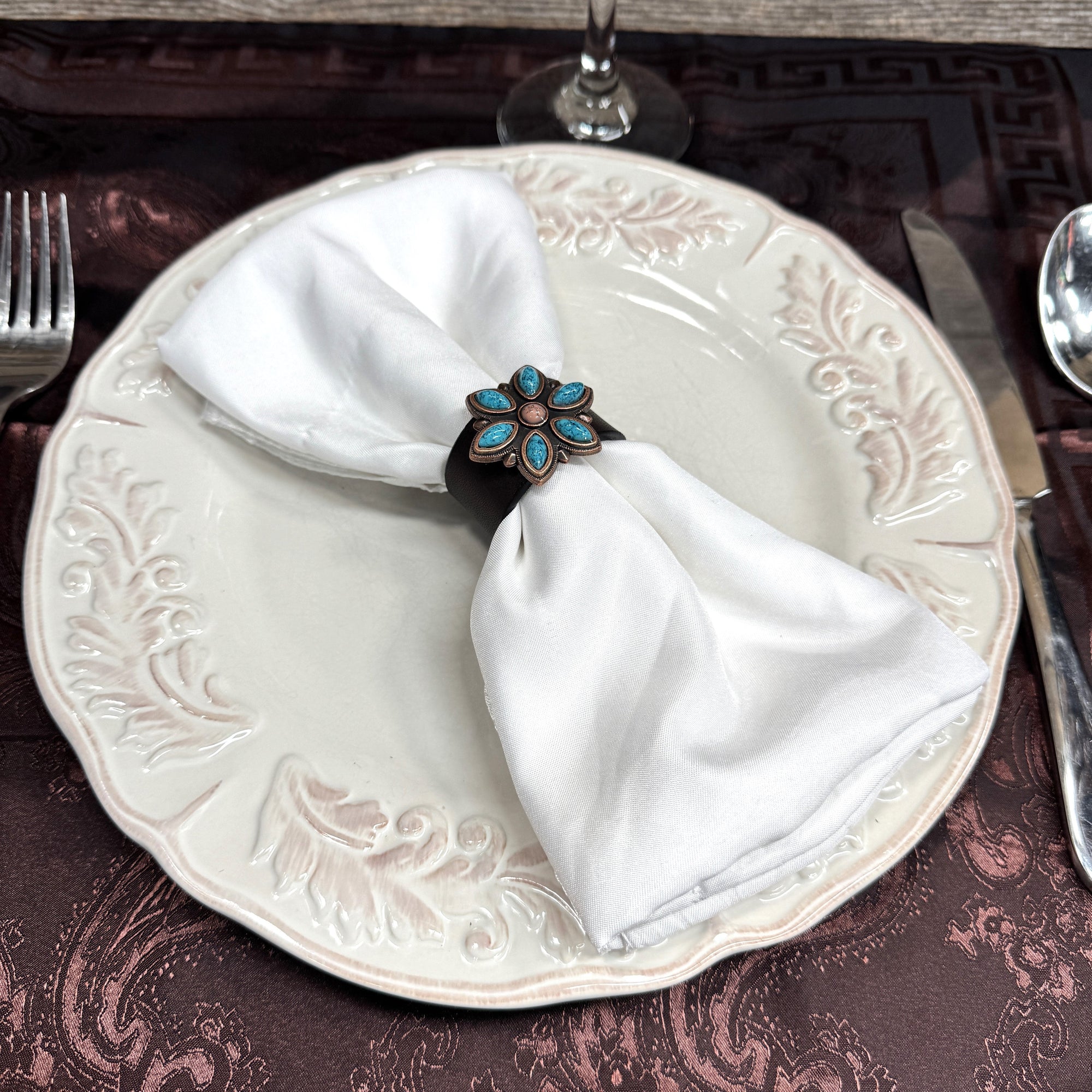 Copper Turquoise Flower Western Concho Napkin Ring 