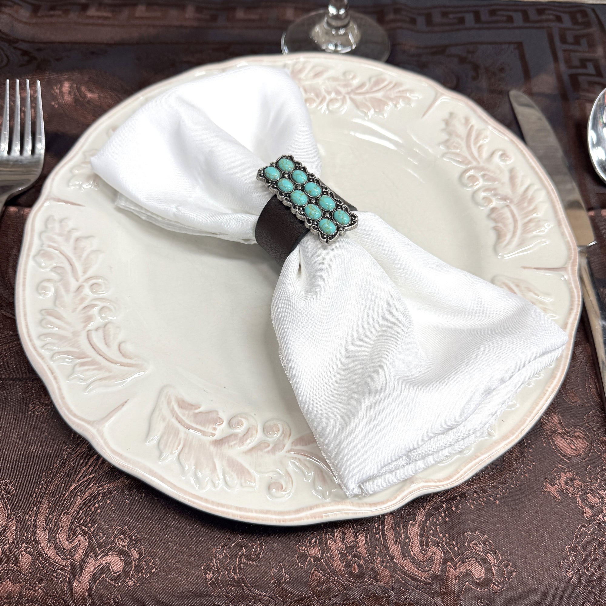 Antique Silver Rectangle Turquoise Western Concho 