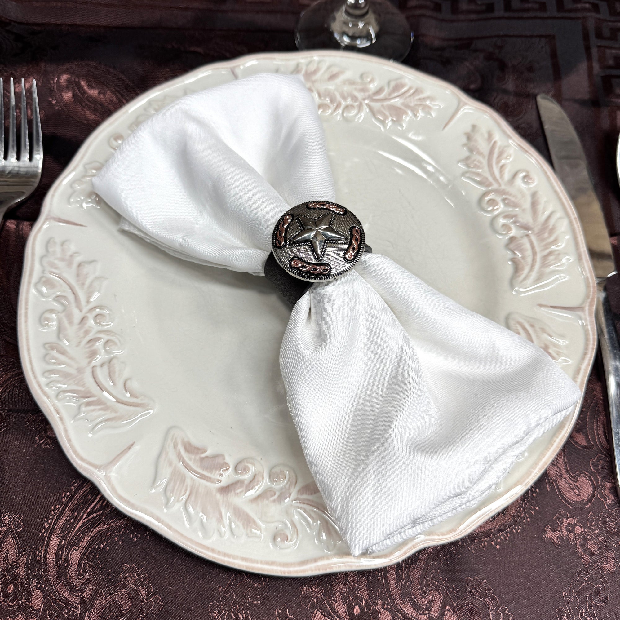 Antique Silver Texas Star Western Concho Napkin Ring 