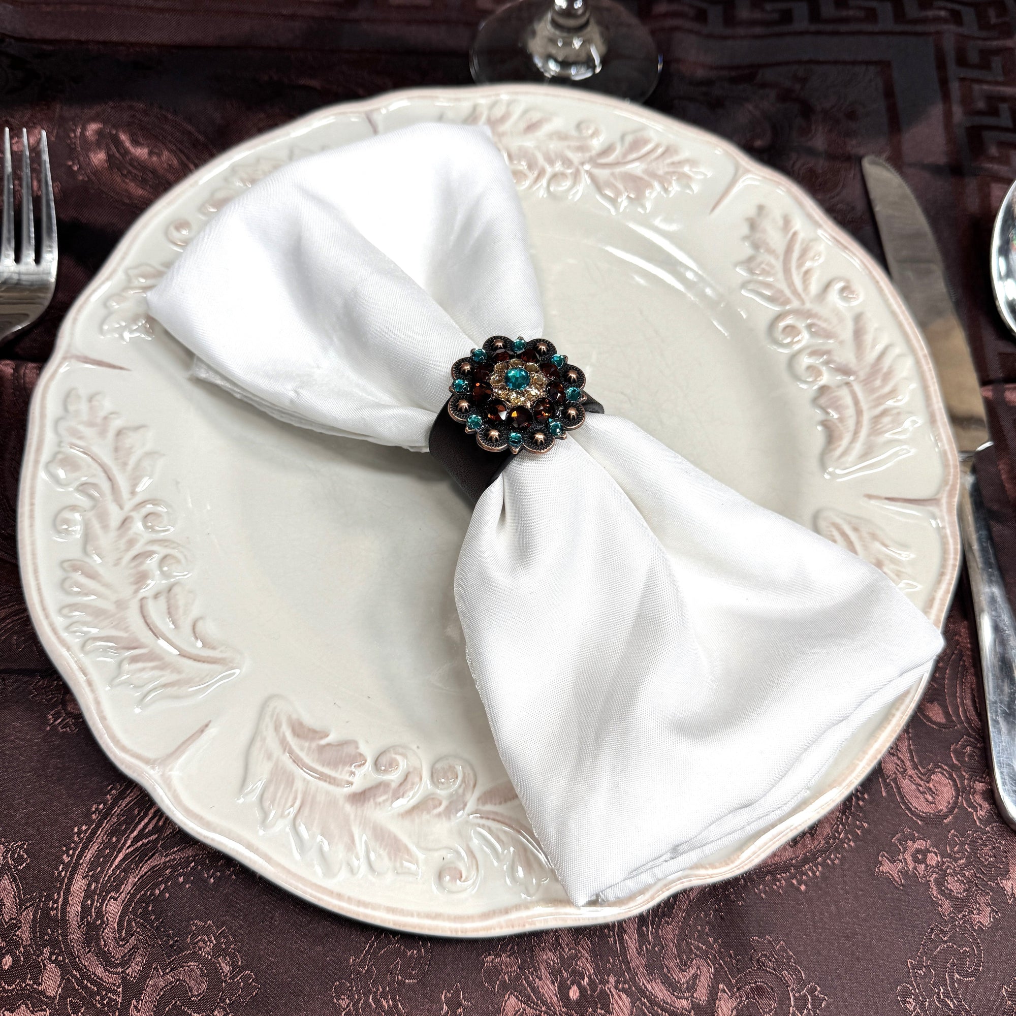 Copper Teal/Champagne/Topaz Crystal Concho Napkin Ring 