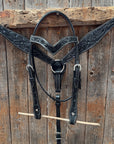 Floral Tooled Black Pony Tack Set 
